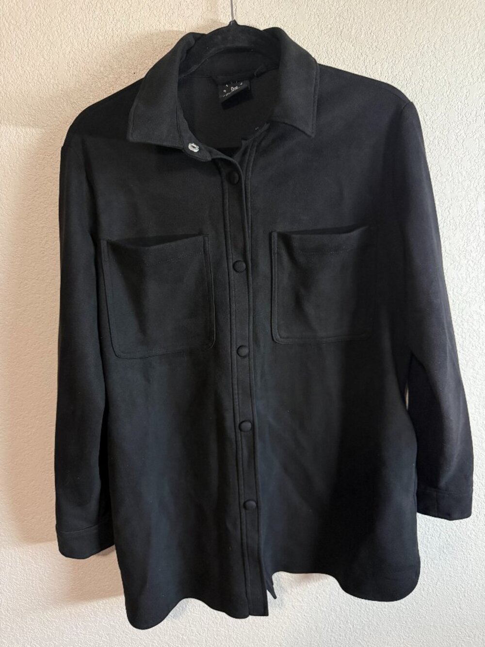 Women's Noless Black Faux Suede Long Sleeve Button Up Shirt Jacket Size M